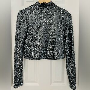 DKNY Black Sequin Crop Top